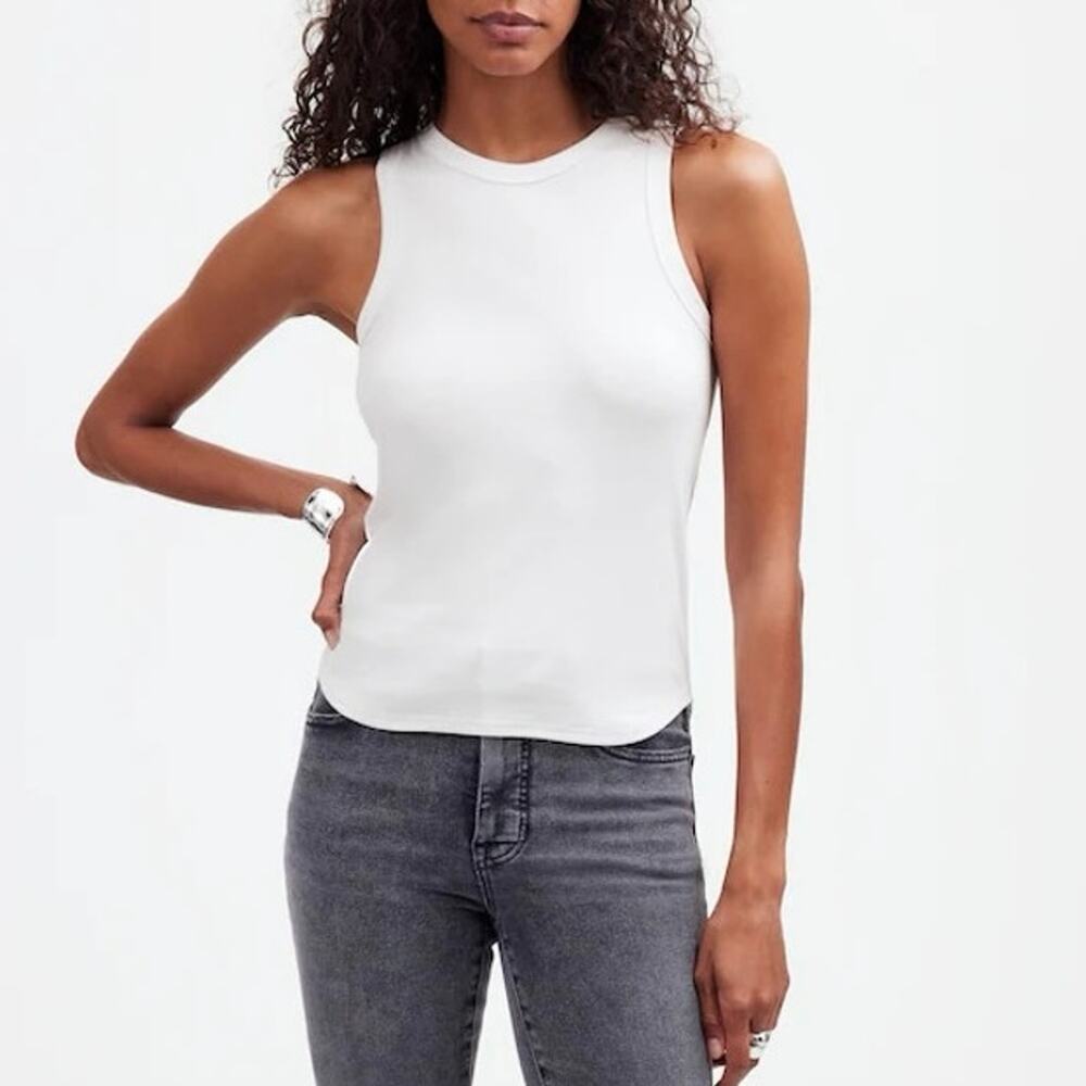 NWT Madewell (Re)generative Cotton Ribbed Cutaway Tank Eyelet White Size Small
